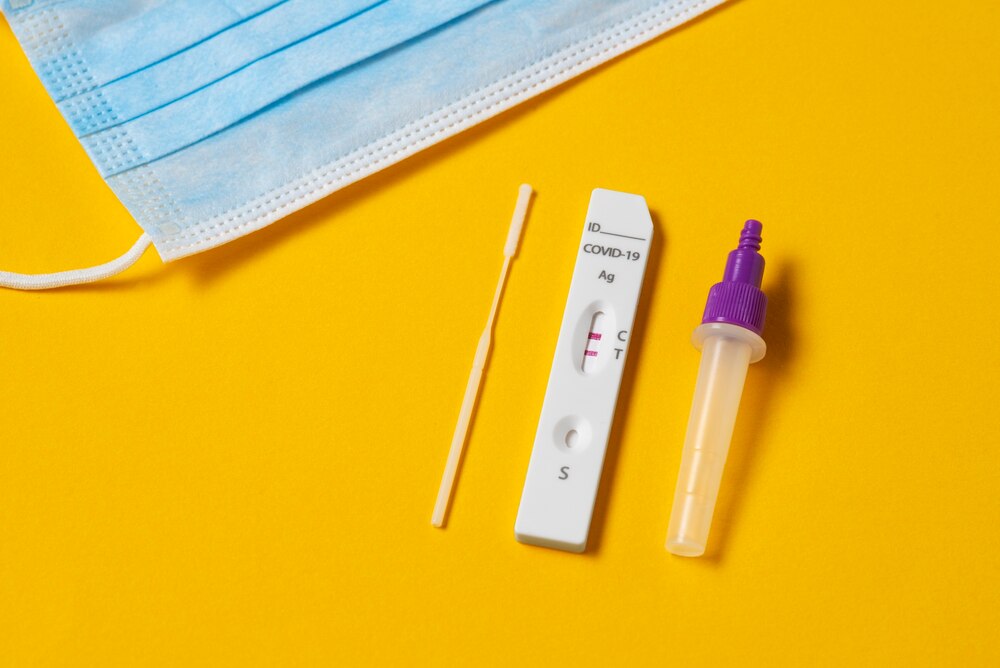 Still life of positive coronavirus tests